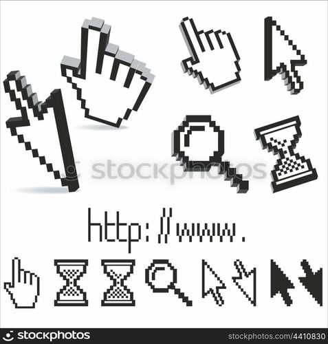 set of 3d vector and pixel cursors . pixel cursors