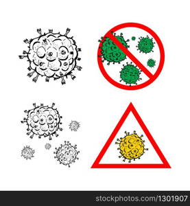 Set of 4 2019-nCoV bacteria isolated on white background. few Coronavirus in red circle vector Icon. COVID-19 bacteria corona virus disease sign. SARS pandemic concept symbol. Pandemic. Human health. Set of 4 2019-nCoV bacteria isolated on white background. few Coronavirus in red circle vector Icon. COVID-19 bacteria corona virus disease sign. SARS pandemic concept symbol. Pandemic. Human health .