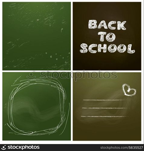 Set of 4 backgrounds - Chalkboard with green and dark brown surface. Empty space for your text. Handwritten words BACK TO SCHOOL.