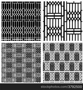 Set of 4 black and white seamless pattern of curved steel window