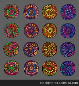 Set of 4 colors decorative hand drawn vector floral design elements. Set of 4 colors floral design elements