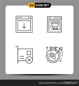 Set of 4 Commercial Filledline Flat Colors pack for app, computers, element, shopping cart, hardware Editable Vector Design Elements