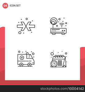 Set of 4 Commercial Filledline Flat Colors pack for arrow, emergency, signal, router, calendar Editable Vector Design Elements