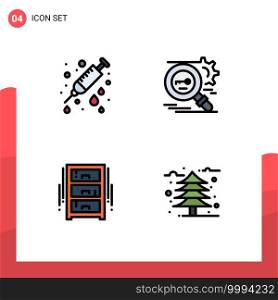 Set of 4 Commercial Filledline Flat Colors pack for care, draw, needle, research, interior Editable Vector Design Elements