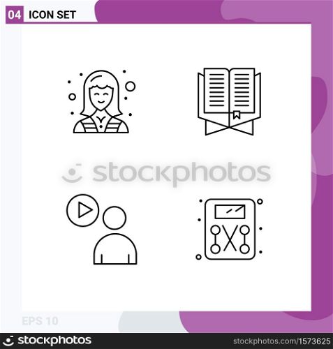 Set of 4 Commercial Filledline Flat Colors pack for commercial, bookmark, technician, book, play Editable Vector Design Elements