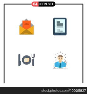 Set of 4 Commercial Flat Icons pack for ad, dinner, letter, coding, easter Editable Vector Design Elements
