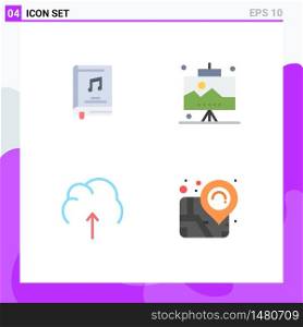 Set of 4 Commercial Flat Icons pack for album, cloud, music, office, multimedia Editable Vector Design Elements