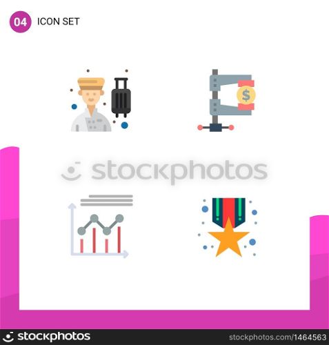 Set of 4 Commercial Flat Icons pack for avatar, reform, professional, finance, chart Editable Vector Design Elements