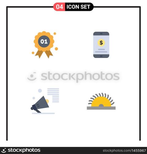 Set of 4 Commercial Flat Icons pack for award, marketing, canada, mobile payment, speaker Editable Vector Design Elements