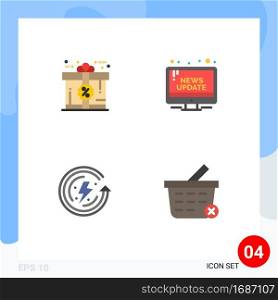 Set of 4 Commercial Flat Icons pack for bonus, earth day, gift, news, energy Editable Vector Design Elements