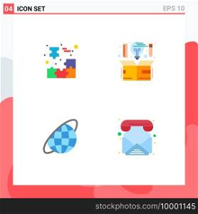 Set of 4 Commercial Flat Icons pack for box, thinking, jigsaw puzzle, creative, orbit Editable Vector Design Elements
