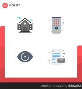 Set of 4 Commercial Flat Icons pack for building, vision, control, eye, paper Editable Vector Design Elements