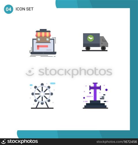 Set of 4 Commercial Flat Icons pack for business, truck, data, ecommerce, life Editable Vector Design Elements
