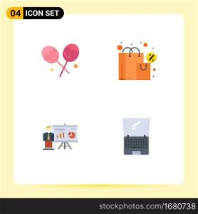 Set of 4 Commercial Flat Icons pack for candy, university, bag, tax, computer Editable Vector Design Elements