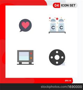Set of 4 Commercial Flat Icons pack for chat, action clapper, cinnamon, deposit, clapper Editable Vector Design Elements