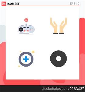 Set of 4 Commercial Flat Icons pack for check, medical, gamepad, caring, multimedia Editable Vector Design Elements