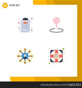 Set of 4 Commercial Flat Icons pack for checklist, money, document, marker, chain Editable Vector Design Elements