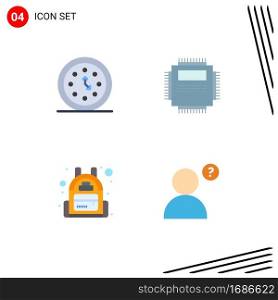 Set of 4 Commercial Flat Icons pack for clock, technology, time, hardware, bag Editable Vector Design Elements
