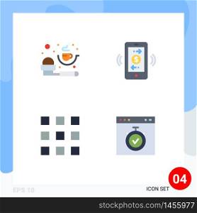 Set of 4 Commercial Flat Icons pack for coffee, thumbnails, powder, internet of things, interface Editable Vector Design Elements
