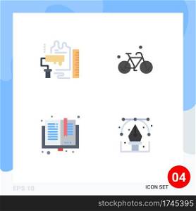 Set of 4 Commercial Flat Icons pack for decoration, back to school, brush, bike, education Editable Vector Design Elements