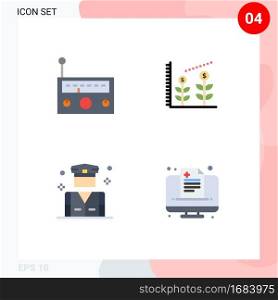 Set of 4 Commercial Flat Icons pack for device, police, radio, startup, health Editable Vector Design Elements