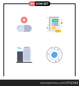 Set of 4 Commercial Flat Icons pack for drug, house, sign, tax, business Editable Vector Design Elements