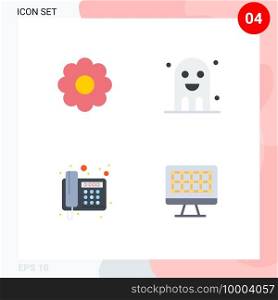 Set of 4 Commercial Flat Icons pack for flower, phone, celebration, ghost, telegram Editable Vector Design Elements