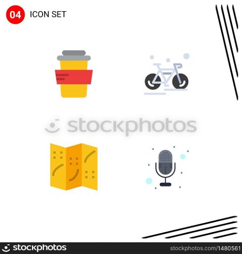 Set of 4 Commercial Flat Icons pack for glass, navigation, bicycle, sport, mic Editable Vector Design Elements