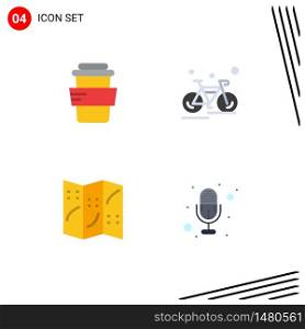 Set of 4 Commercial Flat Icons pack for glass, navigation, bicycle, sport, mic Editable Vector Design Elements