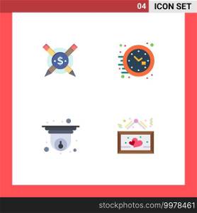 Set of 4 Commercial Flat Icons pack for paid, cctv, digital, time, information Editable Vector Design Elements