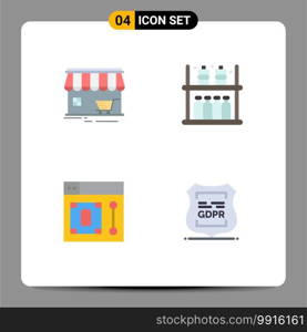 Set of 4 Commercial Flat Icons pack for shop, web, building, goods, designer Editable Vector Design Elements