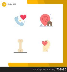 Set of 4 Commercial Flat Icons pack for telephone, bone, love, building, feelings Editable Vector Design Elements