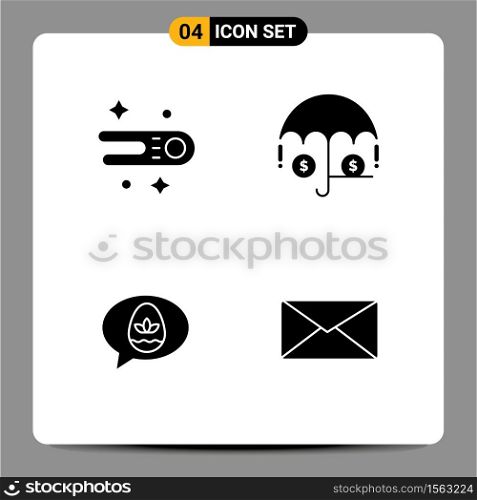 Set of 4 Commercial Solid Glyphs pack for astronomy, nature, finance, chat, email Editable Vector Design Elements