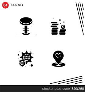 Set of 4 Commercial Solid Glyphs pack for bar, location, stool, money, location finder Editable Vector Design Elements