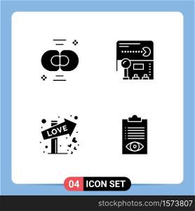 Set of 4 Commercial Solid Glyphs pack for biochemistry, direction, chemistry, pacman, sign Editable Vector Design Elements