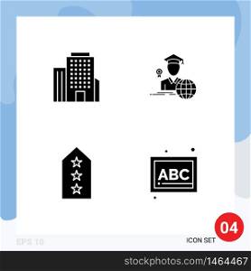 Set of 4 Commercial Solid Glyphs pack for building, star, graduation, scholar, three Editable Vector Design Elements