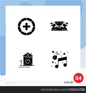 Set of 4 Commercial Solid Glyphs pack for disease, outsource, health, group, house Editable Vector Design Elements