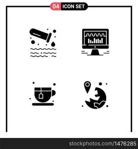 Set of 4 Commercial Solid Glyphs pack for gas, tea, tube, beat, gps Editable Vector Design Elements