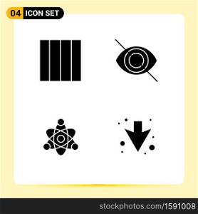 Set of 4 Commercial Solid Glyphs pack for grid, down, eye, educate, Layer 1 Editable Vector Design Elements