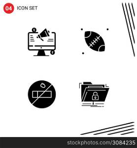 Set of 4 Commercial Solid Glyphs pack for marketing, smoking, megaphone, ball, files Editable Vector Design Elements
