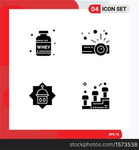 Set of 4 Commercial Solid Glyphs pack for nutrition, masjid, whey, projector, star Editable Vector Design Elements