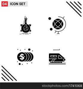 Set of 4 Commercial Solid Glyphs pack for research, finance, tube, geography, money Editable Vector Design Elements