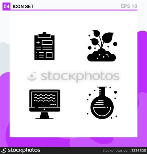 Set of 4 icons in solid style. Creative Glyph Symbols for Website Design and Mobile Apps. Simple Solid Icon Sign Isolated on White Background. 4 Icons.. Creative Black Icon vector background