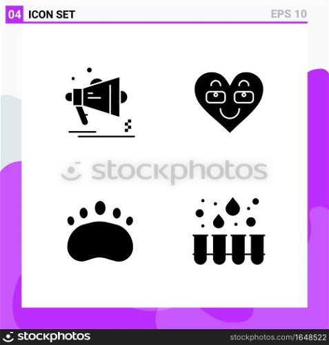 Set of 4 icons in solid style. Creative Glyph Symbols for Website Design and Mobile Apps. Simple Solid Icon Sign Isolated on White Background. 4 Icons.. Creative Black Icon vector background