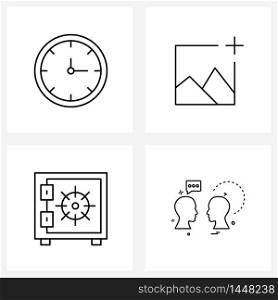Set of 4 Line Icon Signs and Symbols of alarm, finance, gallery, picture, locker Vector Illustration