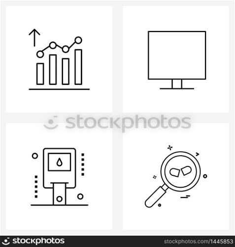 Set of 4 Line Icon Signs and Symbols of analysis, checker, report, screen, glucometer Vector Illustration