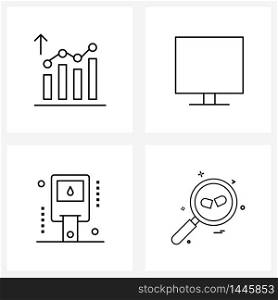 Set of 4 Line Icon Signs and Symbols of analysis, checker, report, screen, glucometer Vector Illustration