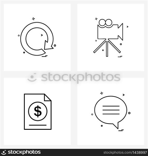 Set of 4 Line Icon Signs and Symbols of arrow, invoice, restart, movie, messages Vector Illustration
