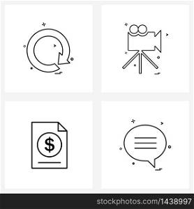 Set of 4 Line Icon Signs and Symbols of arrow, invoice, restart, movie, messages Vector Illustration