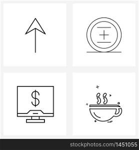 Set of 4 Line Icon Signs and Symbols of arrow, pay, basic, plus, cup Vector Illustration